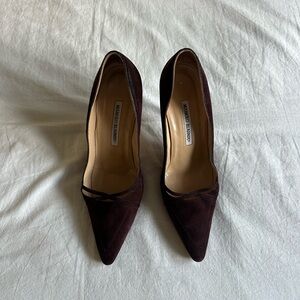 Authentic Manolo Blahnik Dark Burgundy Suede Heels